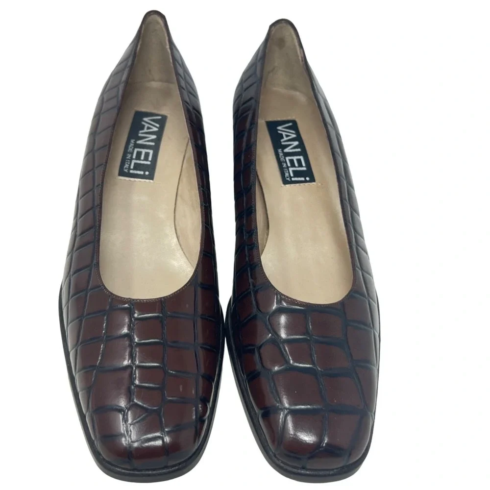 Van Eli Womens Low Heel Pumps Croc Embossed Leather Size 7.5 Money Office Classy